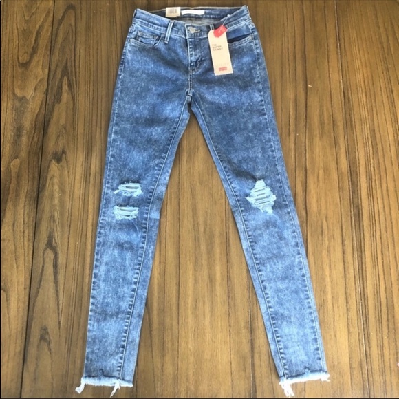 Levi's Denim - Levi’s 710 mid rise distressed raw hem skinny jean